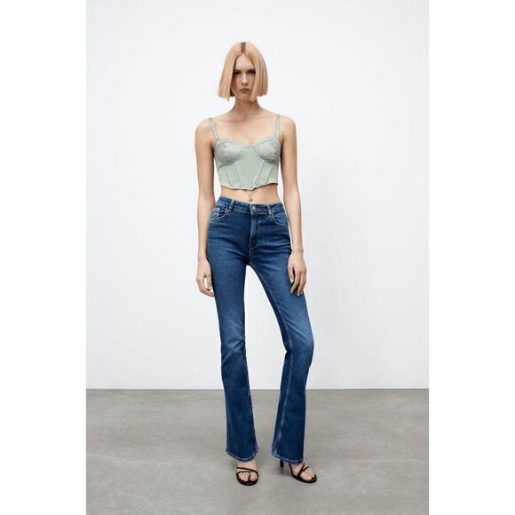 ZARA NWT SZ XS SATIN EFFECT CORSET TOP BUSTIER GREEN - Picture 6 of 9